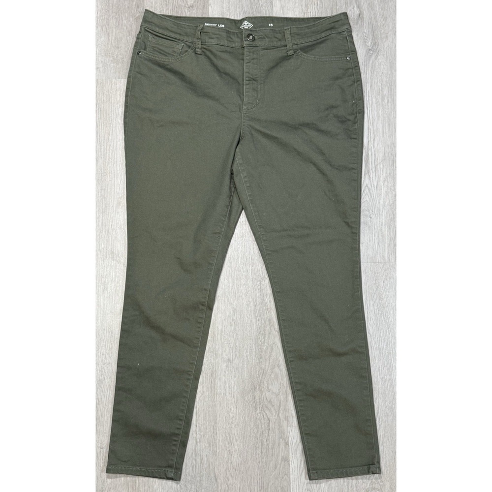 St Johns Bay Skinny Leg Pants Womens Size 16W Green Stretch Casual Comfort Jeans